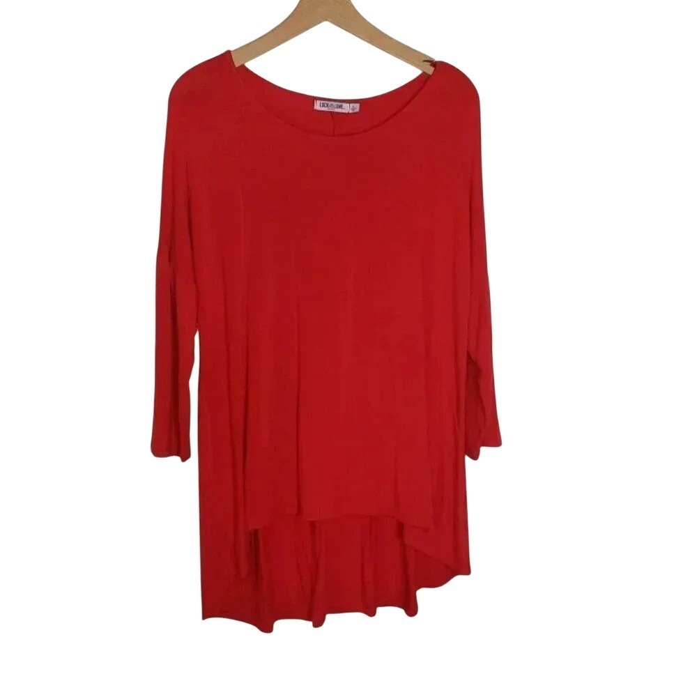 Lock and Love High Low Tunic Top Large Red 3/4 Sleeve Scoop Neck‎ WT828